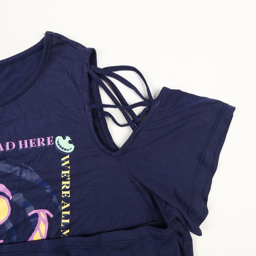 Disney Her Universe Cheshire Cat Womens 2 Shirt Top Cutout Shoulders Blue - Picture 4 of 7